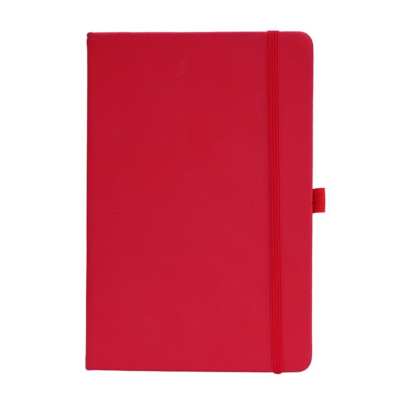 Red- Pu Leather Note Book With Elastic Band & Pen Holder With Logo